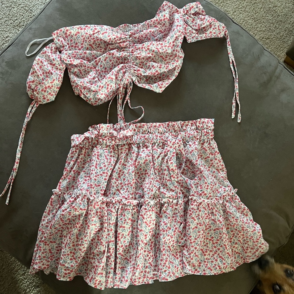 Two piece crop top and matching mini skirt